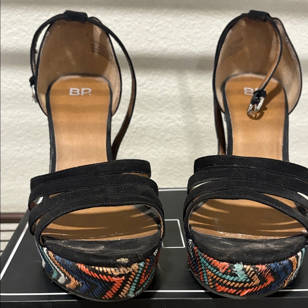 BP Black Strappy Platform Sandals with Multicolor Accents